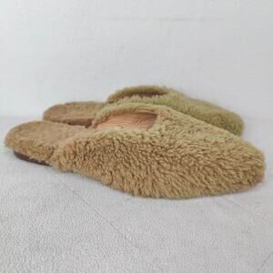 Sleeper Shearling Slippers Womens 37 7 Green Tan Faux Fur Slip On Mules Lounge